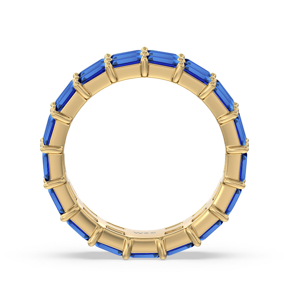 Two Row East West Created Sapphire Emerald  Eternity Ring with 14KT Yellow Gold Cut Diamond in 14KT Yellow Gold view 3
