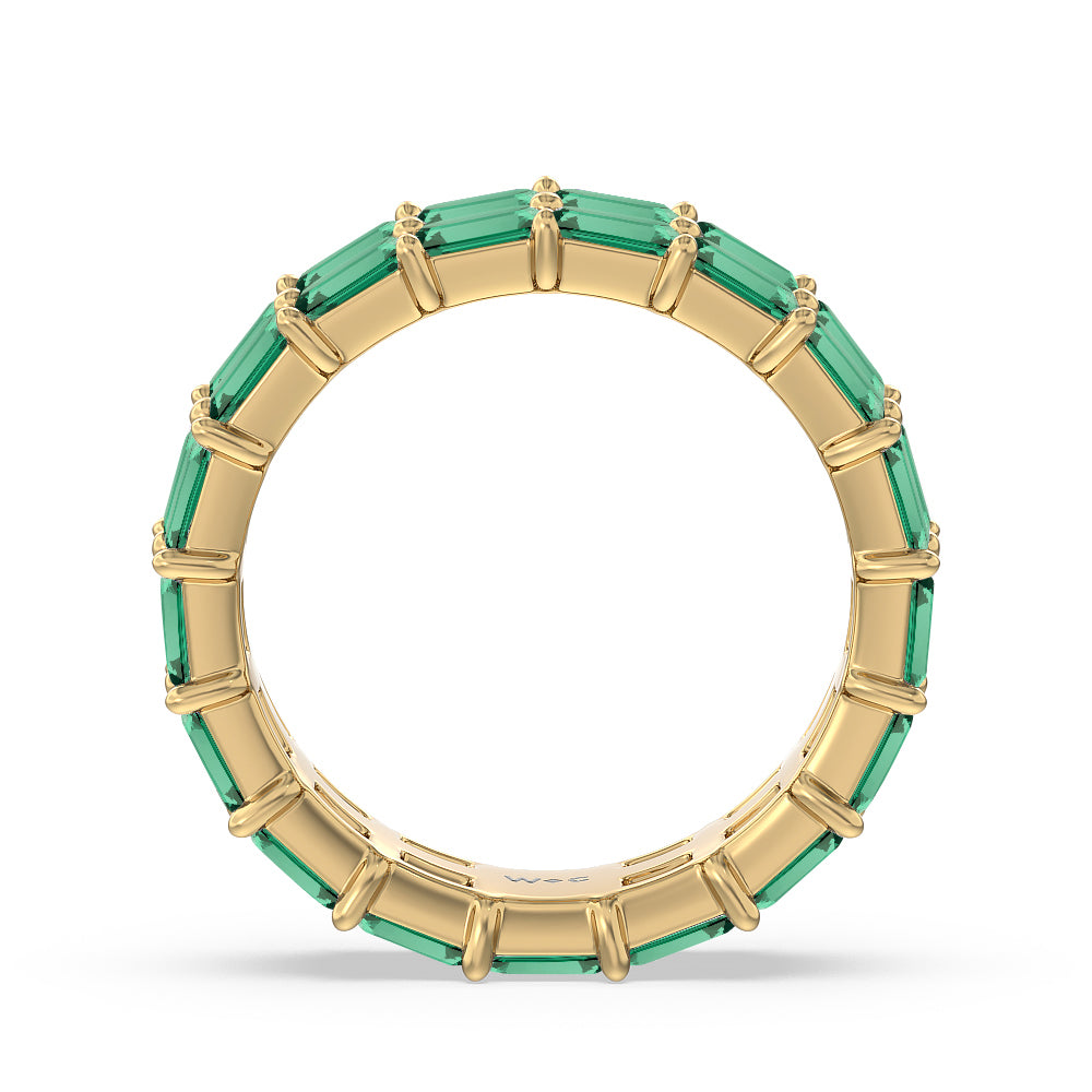 Two Row East West Created Emerald Eternity Ring with 14KT Yellow Gold Cut Diamond in 14KT Yellow Gold view 3

