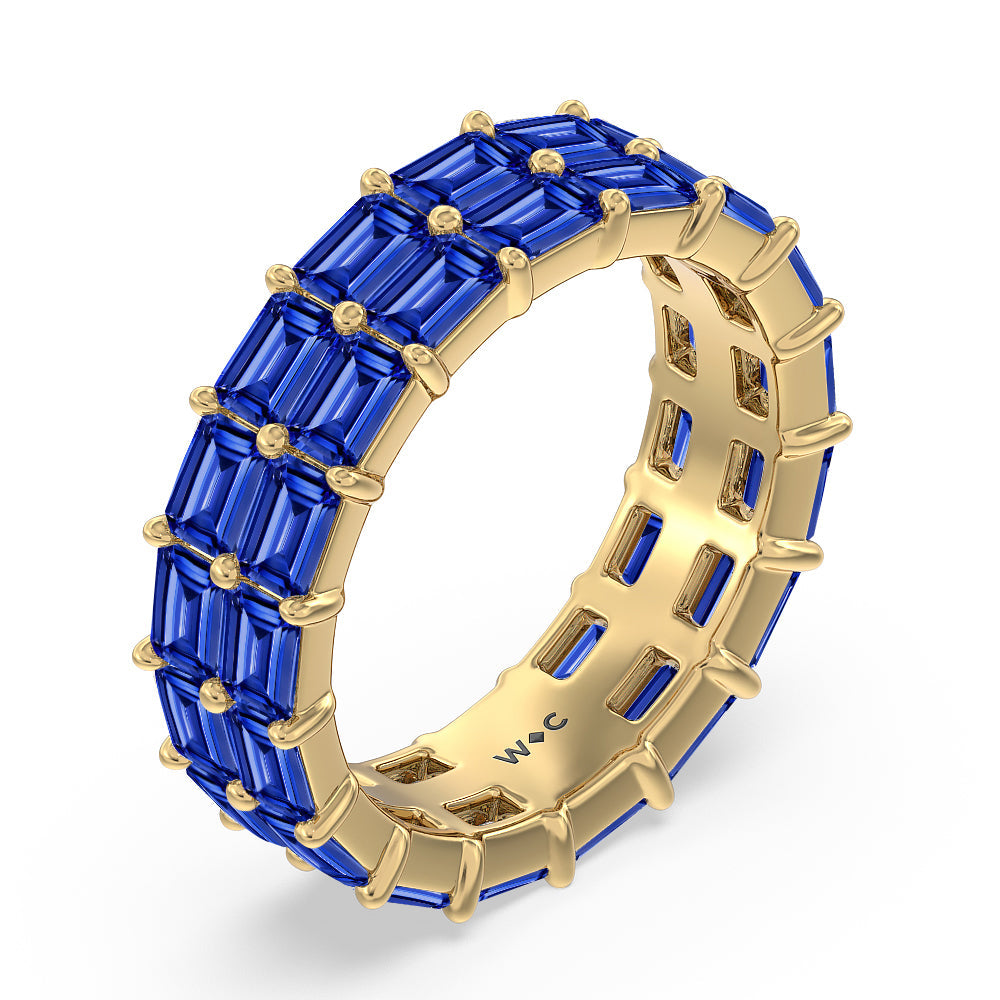Two Row East West Created Sapphire Emerald  Eternity Ring with 14KT Yellow Gold Cut Diamond in 14KT Yellow Gold view 2
