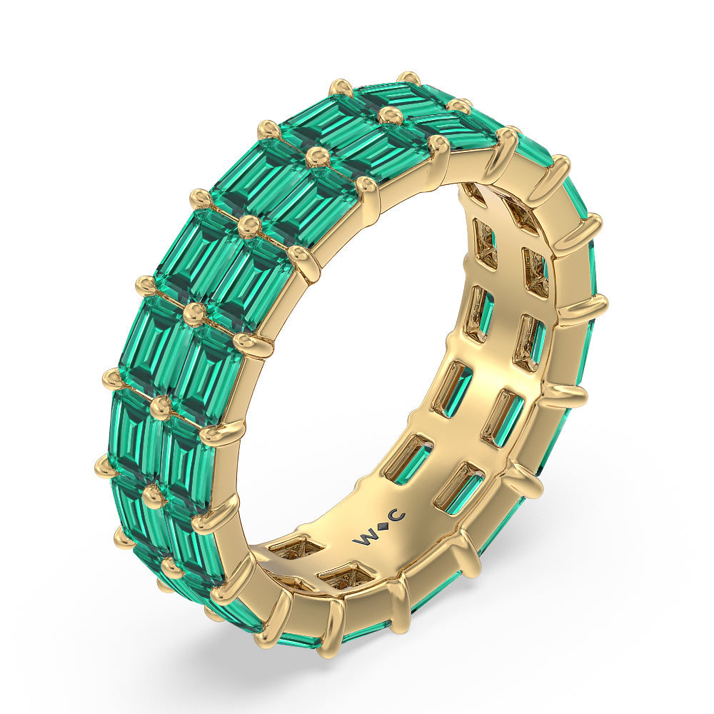 Two Row East West Created Emerald Eternity Ring with 14KT Yellow Gold Cut Diamond in 14KT Yellow Gold view 2
