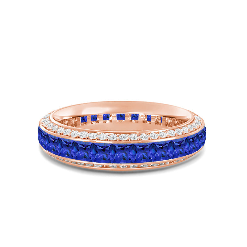 Pave Sides and Created Sapphire Princess Eternity Ring with 14KT Rose Gold Cut Diamond in 14KT Rose Gold view 1

