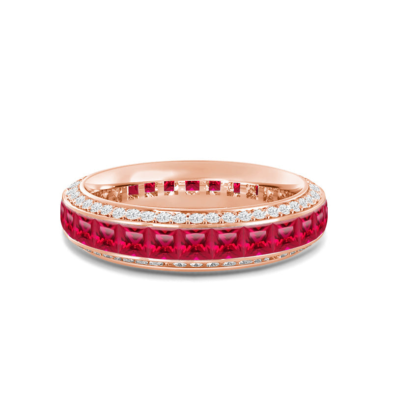 Pave Sides and Created Ruby Princess Eternity Ring with 14KT Rose Gold Cut Diamond in 14KT Rose Gold view 1
