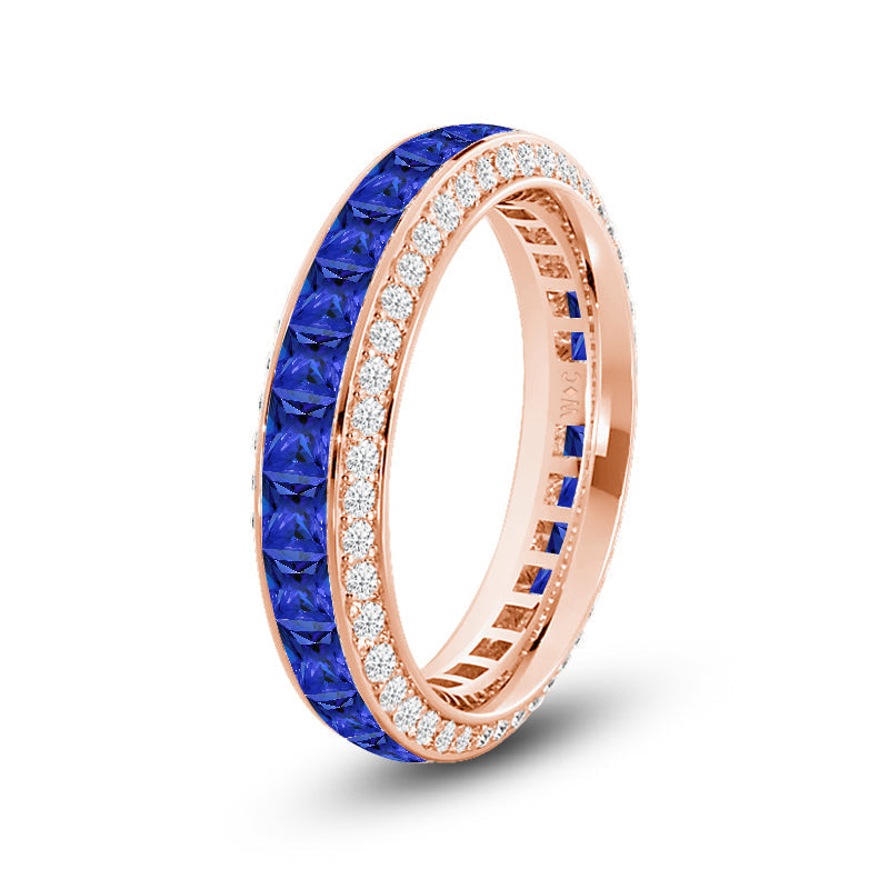 Pave Sides and Created Sapphire Princess Eternity Ring with 14KT Rose Gold Cut Diamond in 14KT Rose Gold view 2
