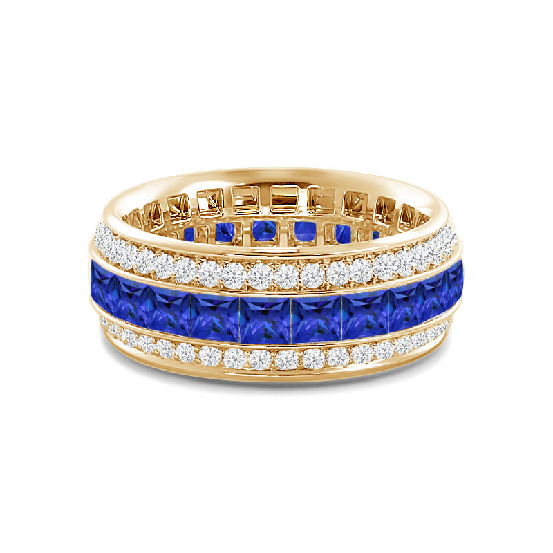 Triple Row Created Sapphire Princess and Round Diamond Eternity Ring