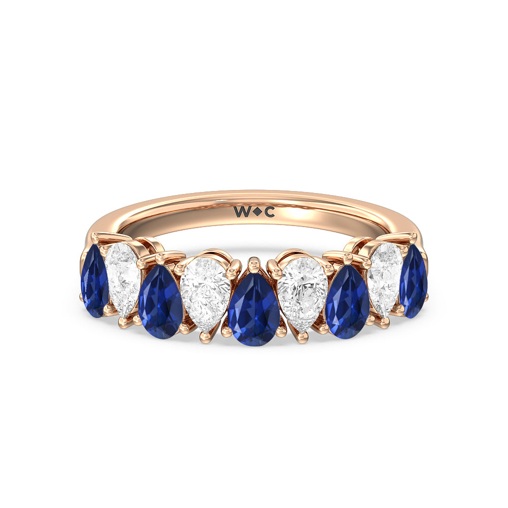North-South Created Sapphire Pear and Diamond Anniversary Ring with 14KT Rose Gold Cut Diamond in 14KT Rose Gold view 1
