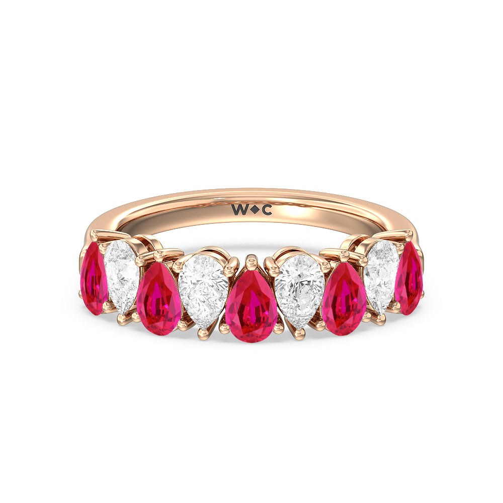 North-South Created Ruby Pear and Diamond Anniversary Ring with 14KT Rose Gold Cut Diamond in 14KT Rose Gold view 1
