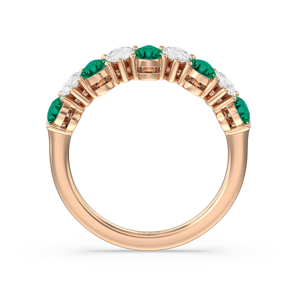 North-South Created Emerald and Pear Shape Diamond Anniversary Ring with 14KT Rose Gold Cut Diamond in 14KT Rose Gold view 3
