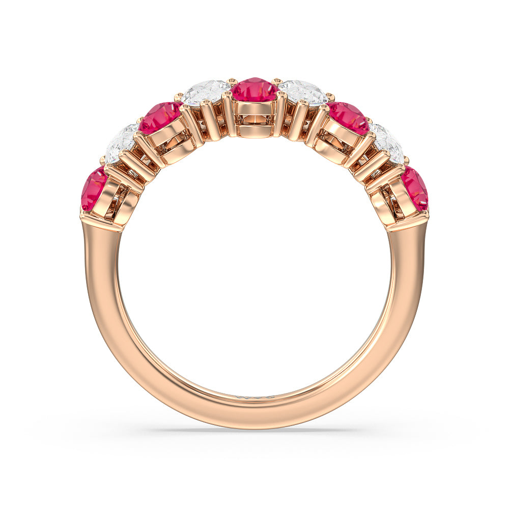 North-South Created Ruby Pear and Diamond Anniversary Ring with 14KT Rose Gold Cut Diamond in 14KT Rose Gold view 3
