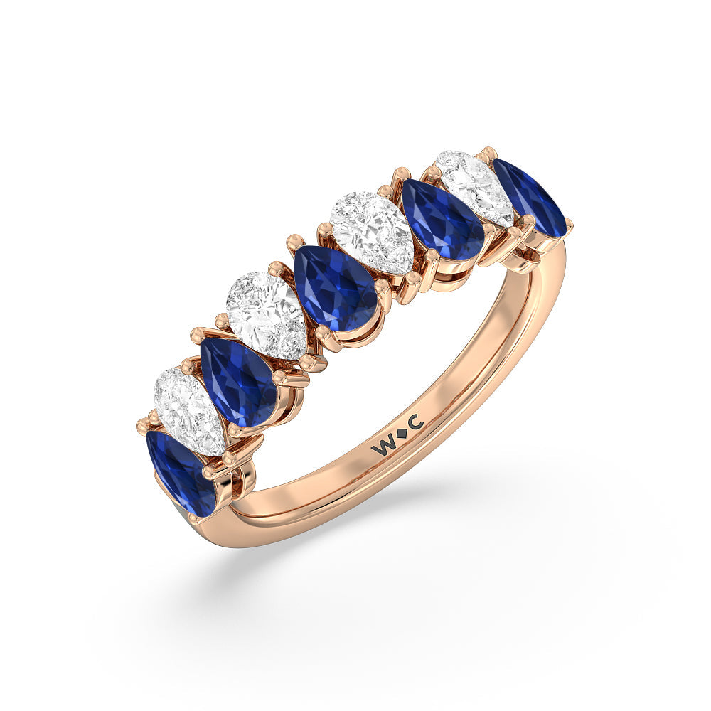 North-South Created Sapphire Pear and Diamond Anniversary Ring with 14KT Rose Gold Cut Diamond in 14KT Rose Gold view 2
