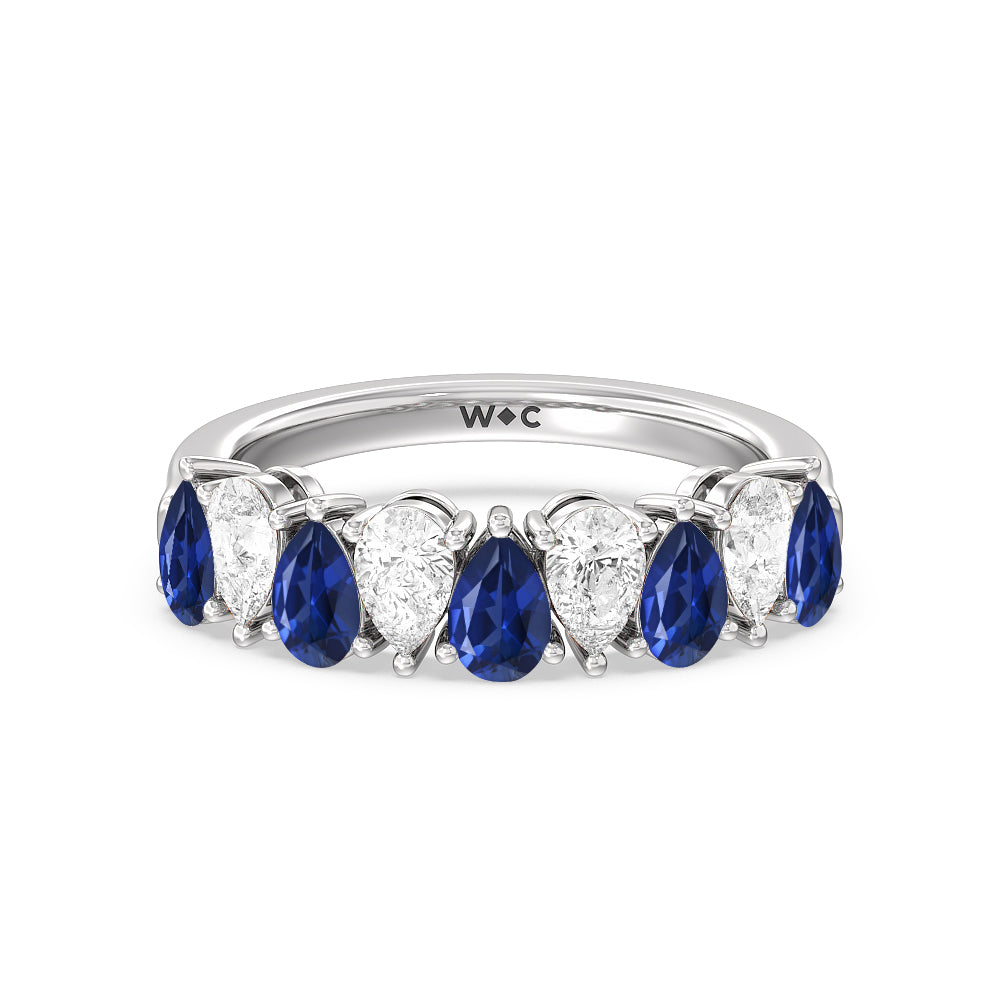 North-South Created Sapphire Pear and Diamond Anniversary Ring with 14KT White Gold Cut Diamond in 14KT White Gold view 1
