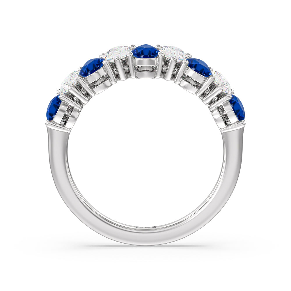 North-South Created Sapphire Pear and Diamond Anniversary Ring with 14KT White Gold Cut Diamond in 14KT White Gold view 3
