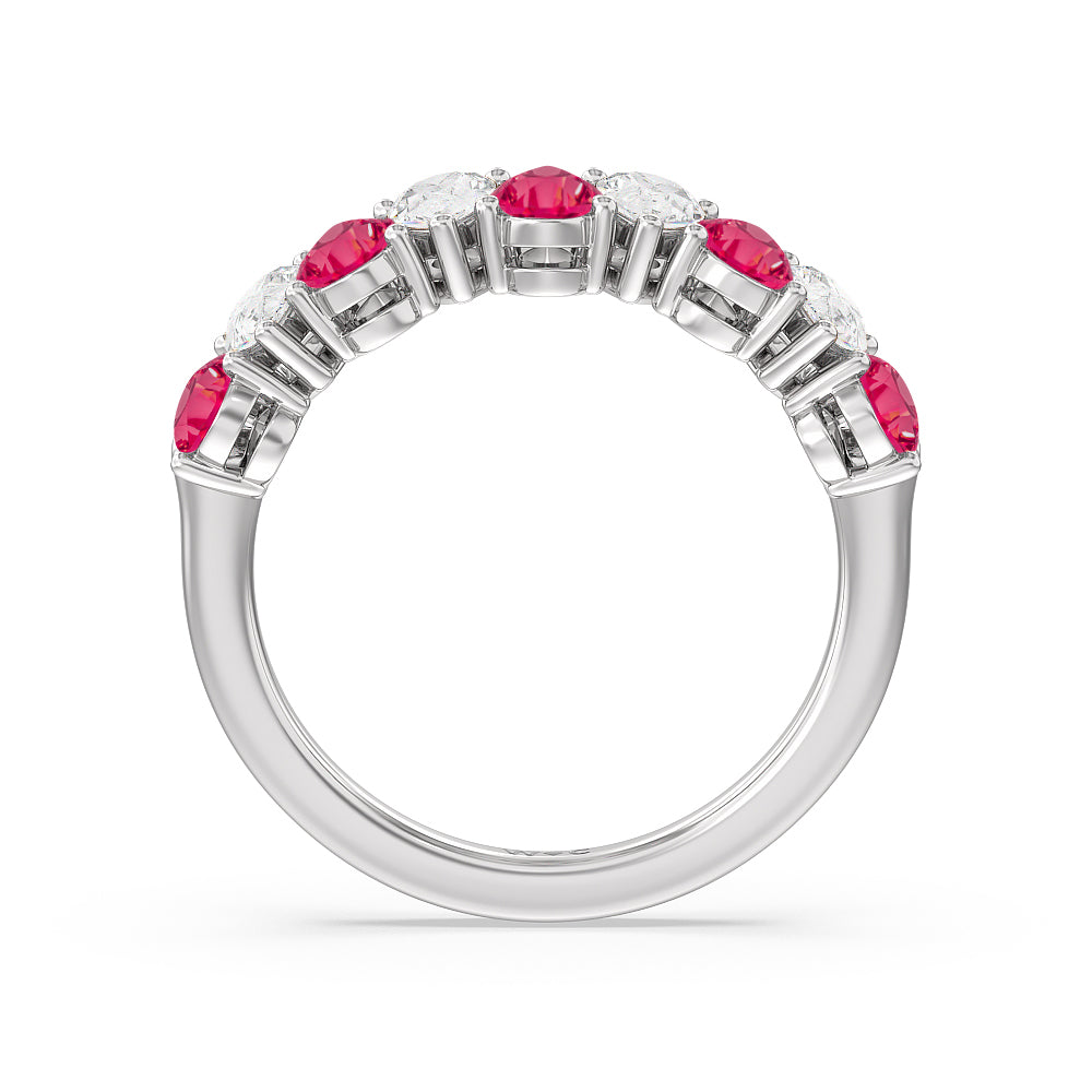 North-South Created Ruby Pear and Diamond Anniversary Ring with 14KT White Gold Cut Diamond in 14KT White Gold view 3

