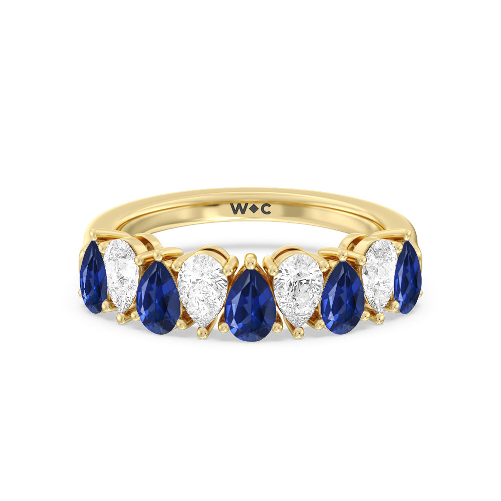 North-South Created Sapphire Pear and Diamond Anniversary Ring with 14KT Yellow Gold Cut Diamond in 14KT Yellow Gold view 1
