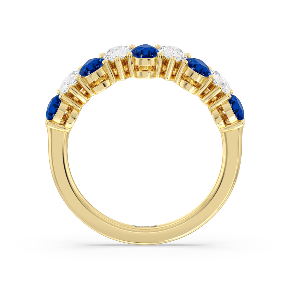 North-South Created Sapphire Pear and Diamond Anniversary Ring with 14KT Yellow Gold Cut Diamond in 14KT Yellow Gold view 3
