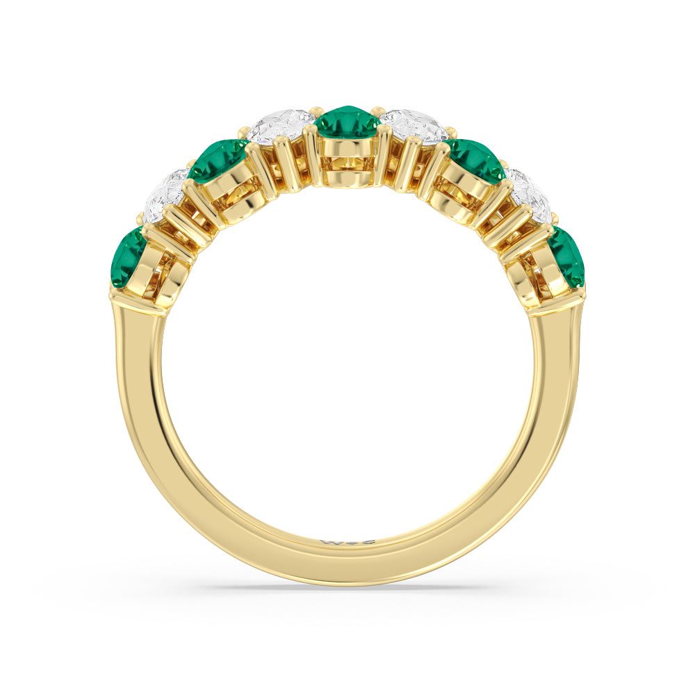 North-South Created Emerald and Pear Shape Diamond Anniversary Ring with 14KT Yellow Gold Cut Diamond in 14KT Yellow Gold view 3
