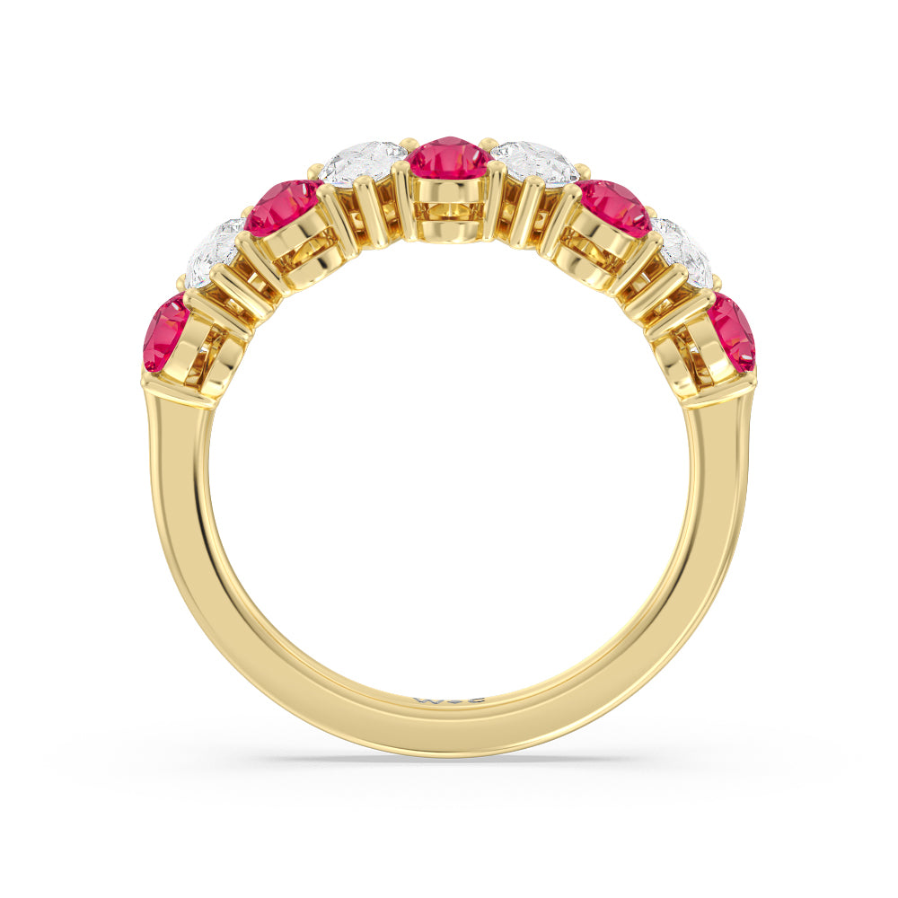 North-South Created Ruby Pear and Diamond Anniversary Ring with 14KT Yellow Gold Cut Diamond in 14KT Yellow Gold view 3
