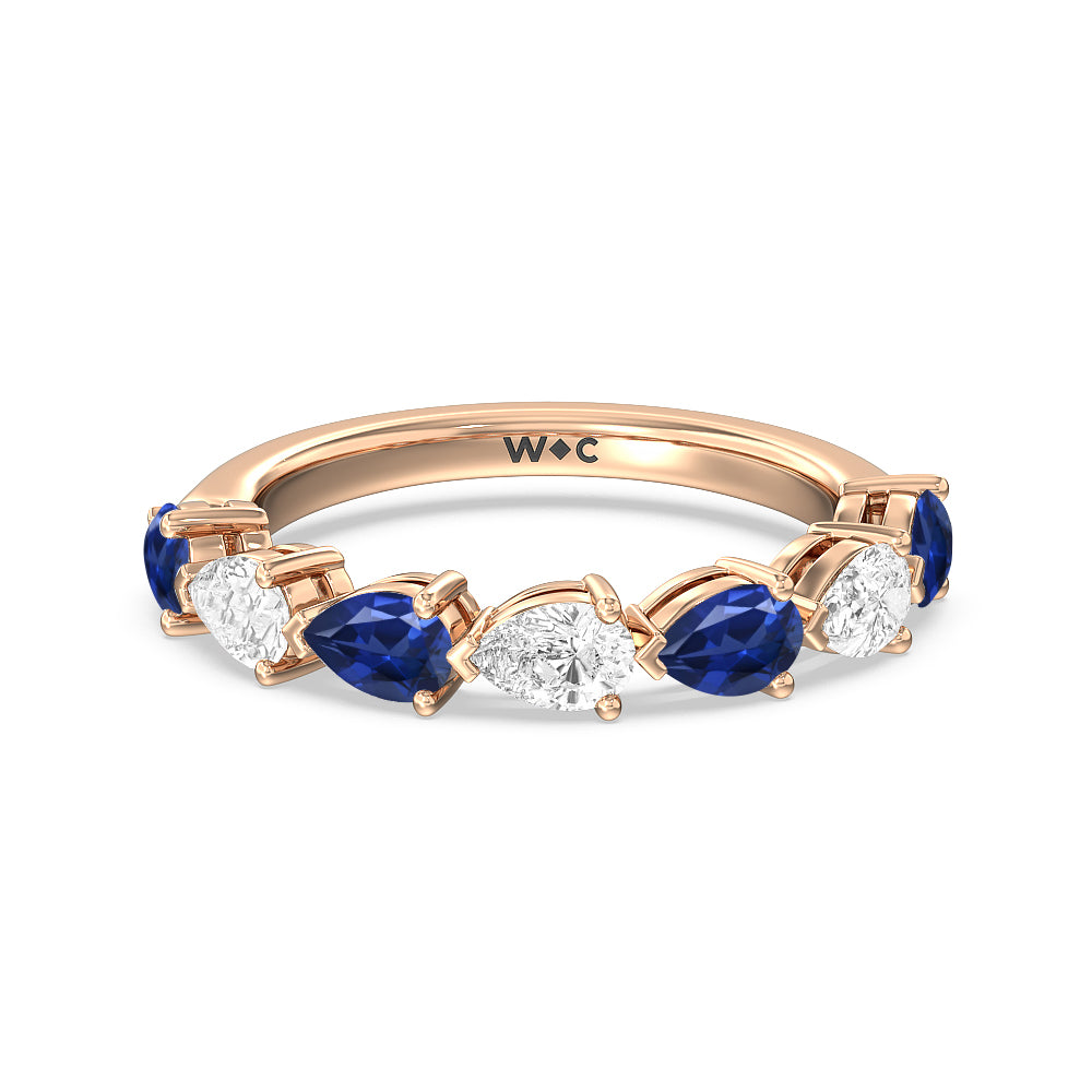 Trailing Created Sapphire Pear and Diamond Anniversary Ring with 14KT Rose Gold Cut Diamond in 14KT Rose Gold view 1
