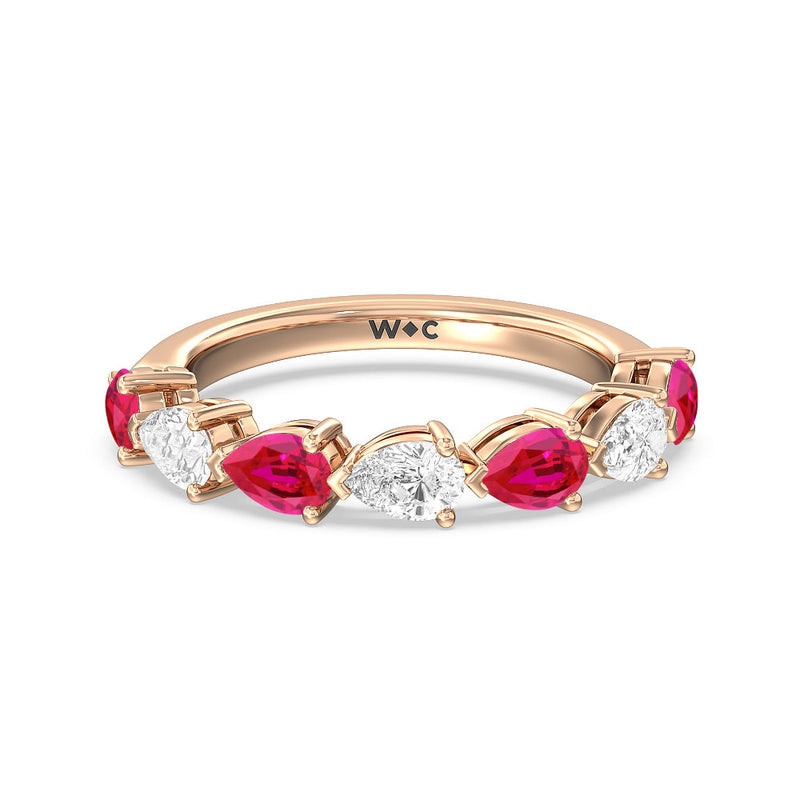 Trailing Created Ruby Pear and Diamond Anniversary Ring