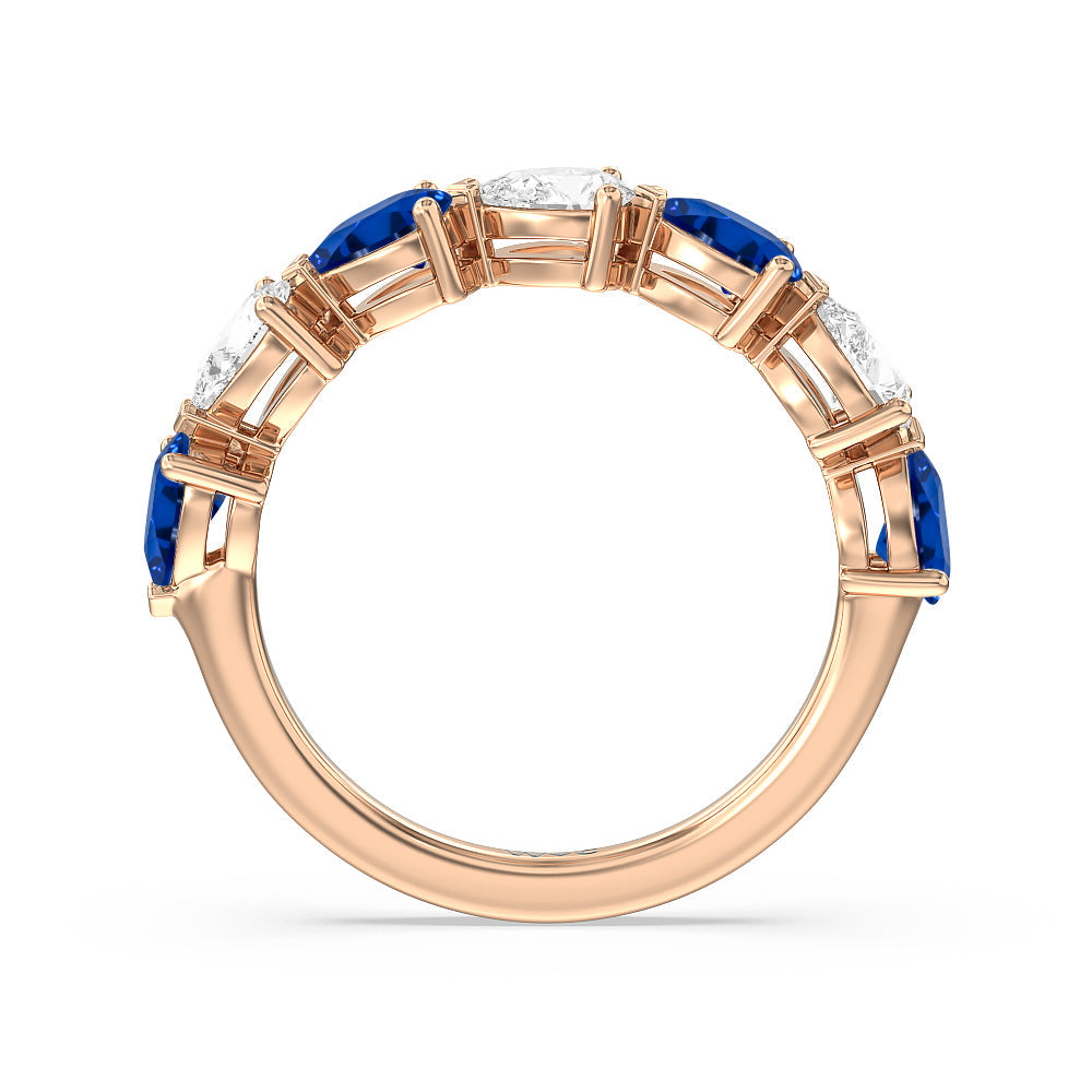 Trailing Created Sapphire Pear and Diamond Anniversary Ring with 14KT Rose Gold Cut Diamond in 14KT Rose Gold view 3
