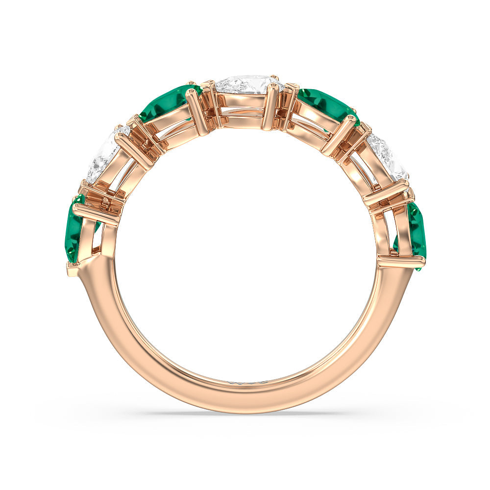 Trailing Created Emerald and Pear Shape Diamond Anniversary Ring with 14KT Rose Gold Cut Diamond in 14KT Rose Gold view 3
