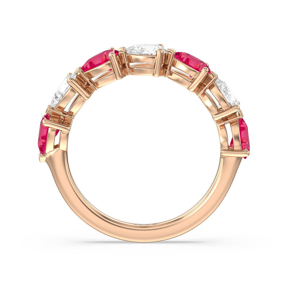 Trailing Created Ruby Pear and Diamond Anniversary Ring with 14KT Rose Gold Cut Diamond in 14KT Rose Gold view 3
