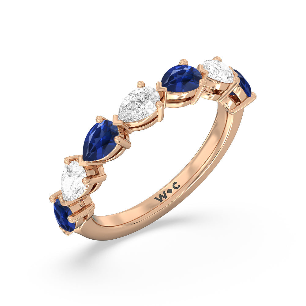 Trailing Created Sapphire Pear and Diamond Anniversary Ring with 14KT Rose Gold Cut Diamond in 14KT Rose Gold view 2
