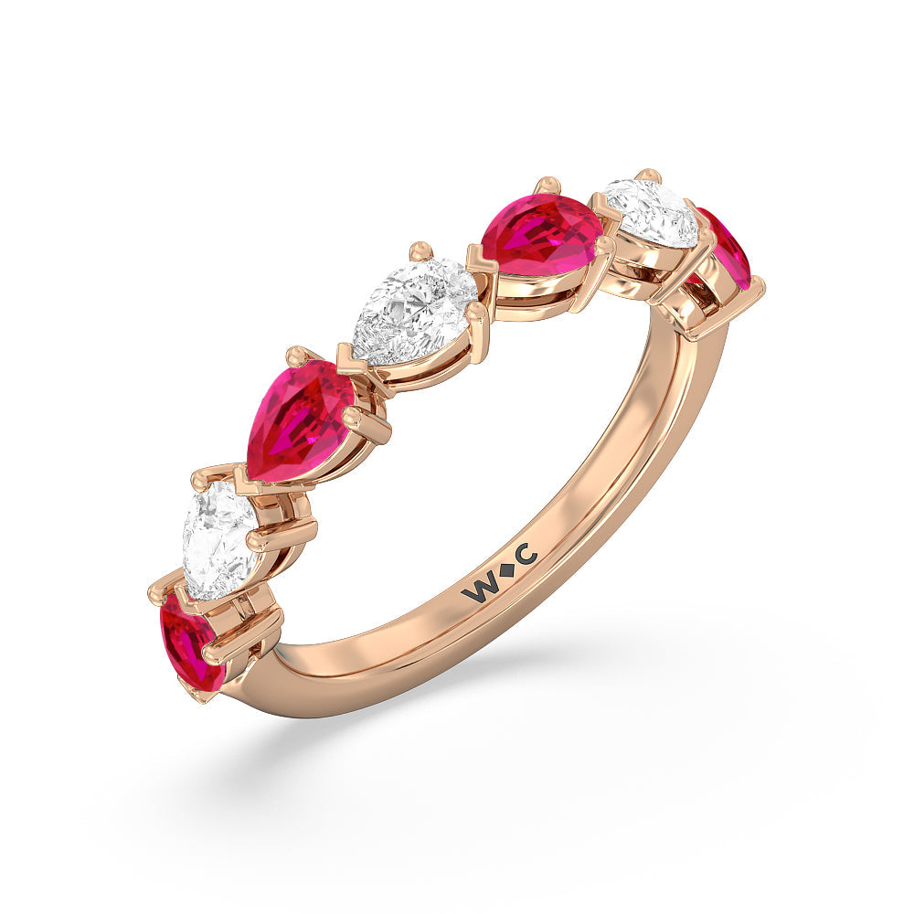 Trailing Created Ruby Pear and Diamond Anniversary Ring with 14KT Rose Gold Cut Diamond in 14KT Rose Gold view 2
