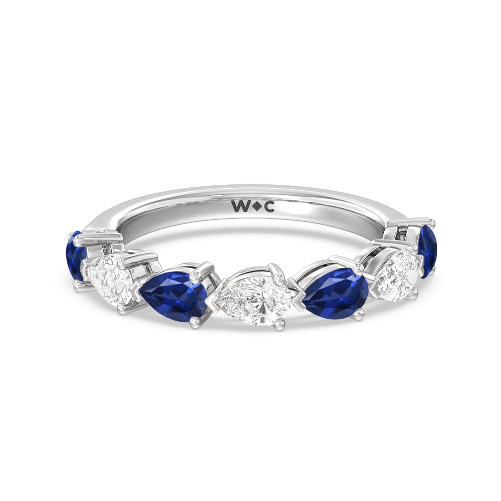 Trailing Created Sapphire Pear and Diamond Anniversary Ring with 14KT White Gold Cut Diamond in 14KT White Gold view 1
