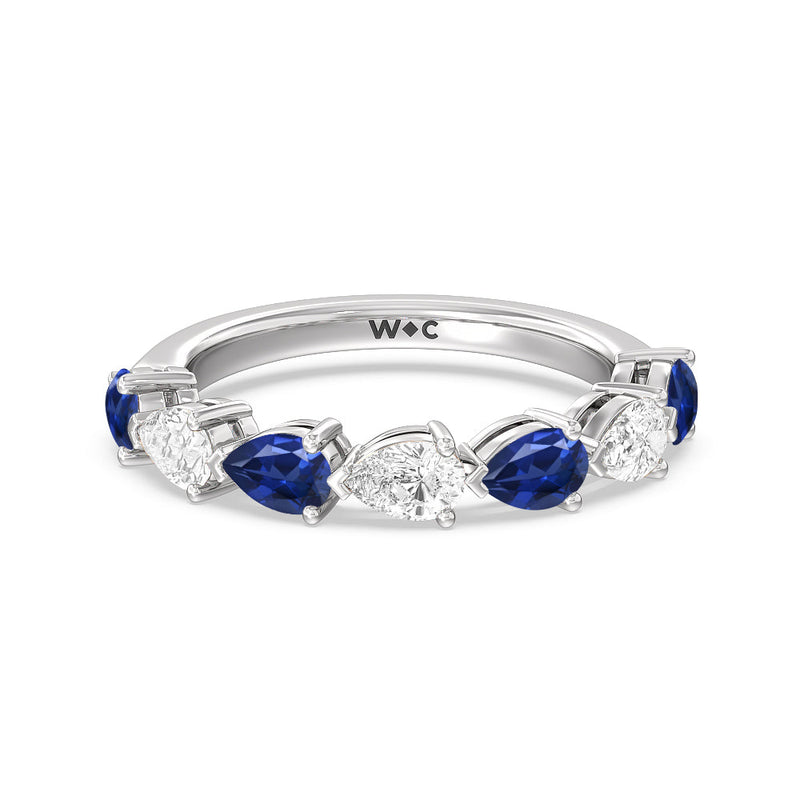 Trailing Created Sapphire Pear and Diamond Anniversary Ring