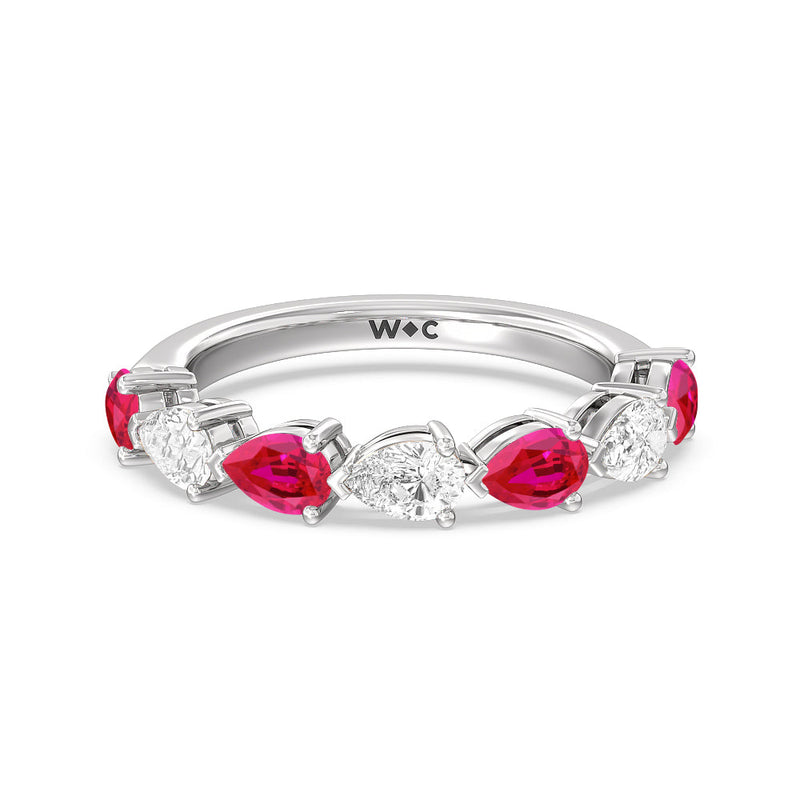 Trailing Created Ruby Pear and Diamond Anniversary Ring