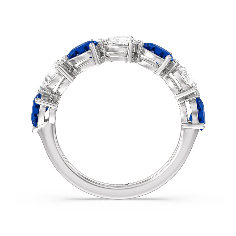 Trailing Created Sapphire Pear and Diamond Anniversary Ring with 14KT White Gold Cut Diamond in 14KT White Gold view 3
