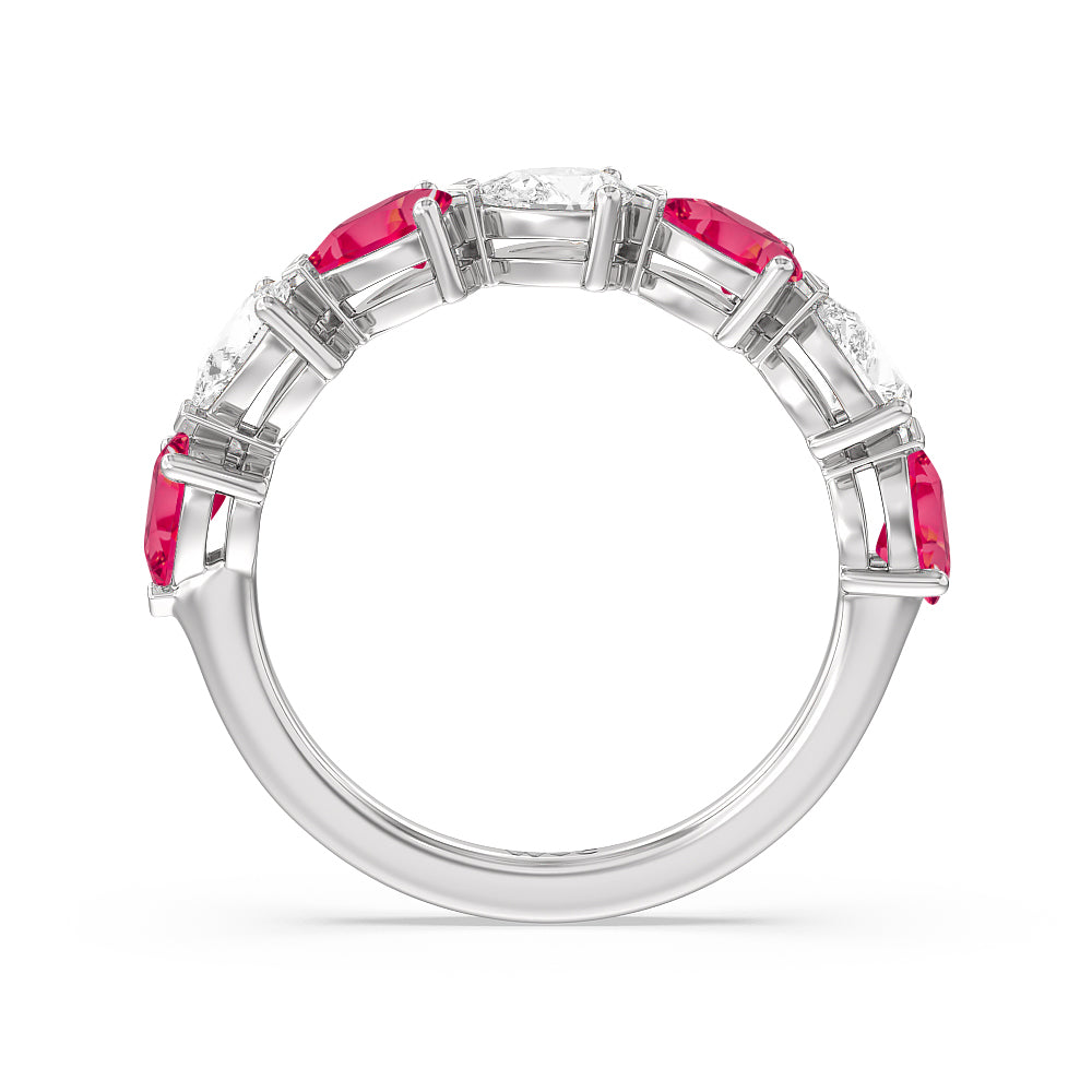 Trailing Created Ruby Pear and Diamond Anniversary Ring with 14KT White Gold Cut Diamond in 14KT White Gold view 3
