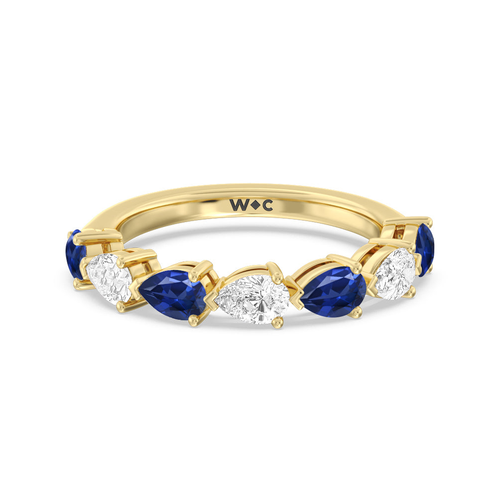 Trailing Created Sapphire Pear and Diamond Anniversary Ring with 14KT Yellow Gold Cut Diamond in 14KT Yellow Gold view 1

