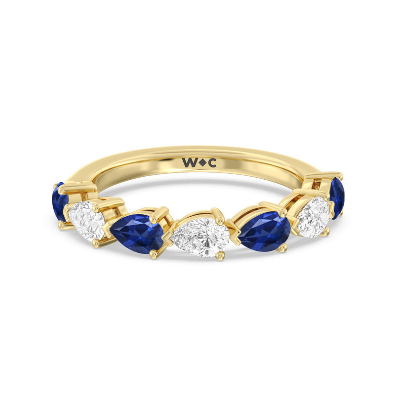 Trailing Created Sapphire Pear and Diamond Anniversary Ring