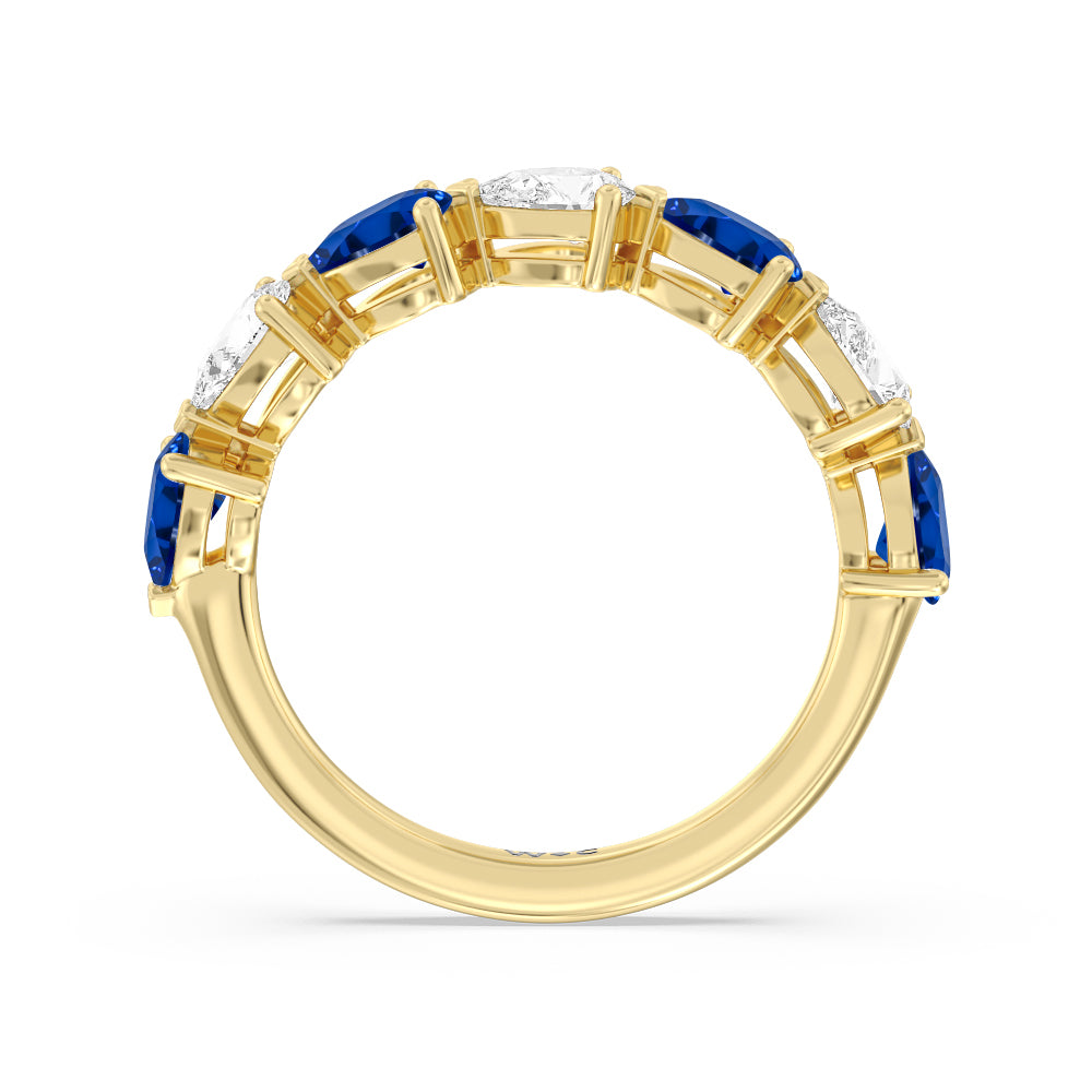 Trailing Created Sapphire Pear and Diamond Anniversary Ring with 14KT Yellow Gold Cut Diamond in 14KT Yellow Gold view 3
