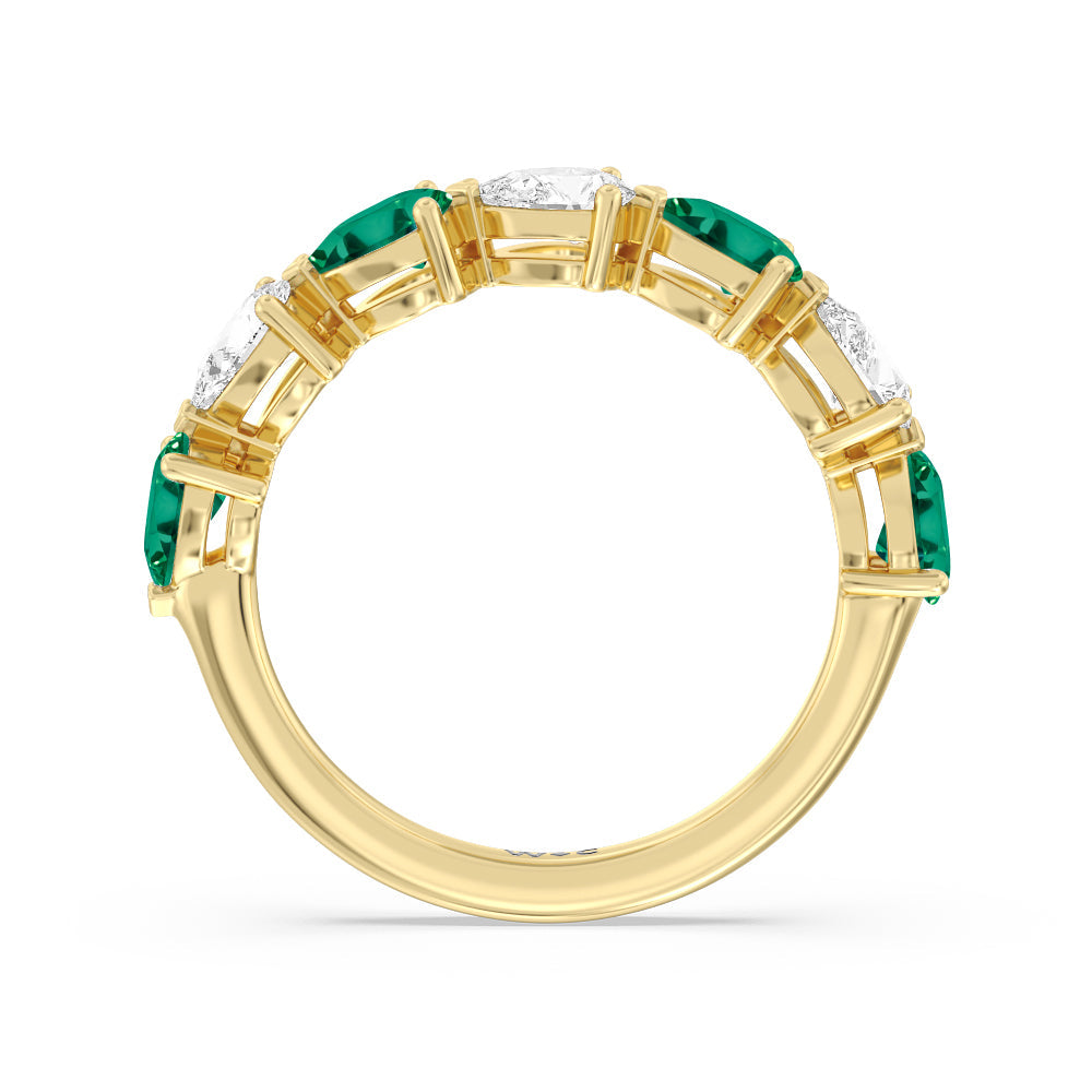 Trailing Created Emerald and Pear Shape Diamond Anniversary Ring with 14KT Yellow Gold Cut Diamond in 14KT Yellow Gold view 3

