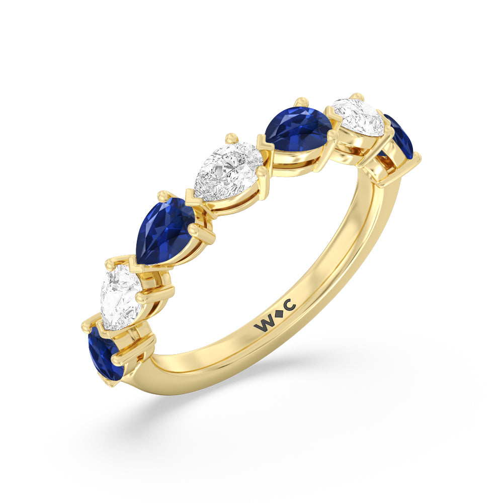 Trailing Created Sapphire Pear and Diamond Anniversary Ring with 14KT Yellow Gold Cut Diamond in 14KT Yellow Gold view 2
