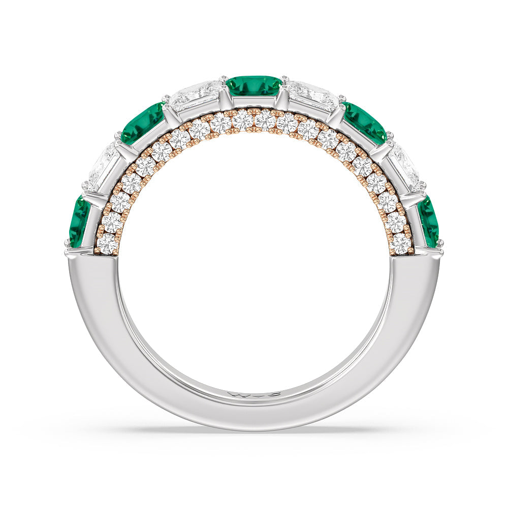 Alternate Created Emerald Princess Shape and Diamond Palace Anniversary Ring with 14KT Rose Gold Cut Diamond in 14KT Rose Gold view 3
