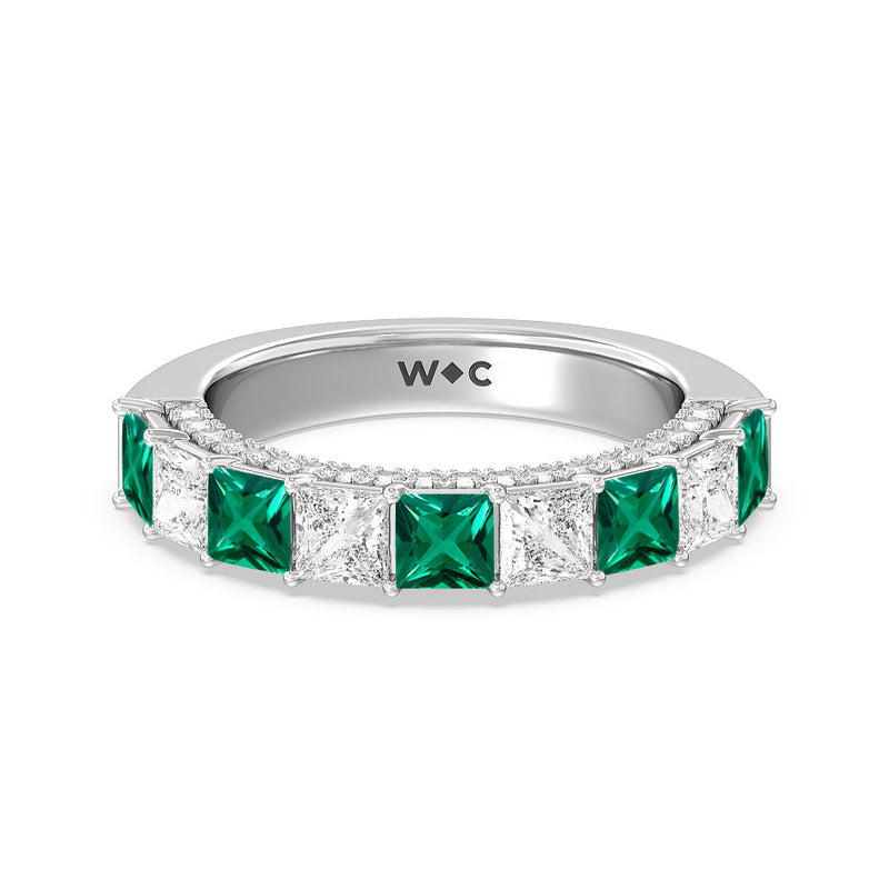 Alternate Created Emerald Princess Shape and Diamond Palace Anniversary Ring