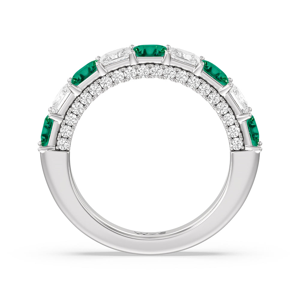 Alternate Created Emerald Princess Shape and Diamond Palace Anniversary Ring with 14KT White Gold Cut Diamond in 14KT White Gold view 3
