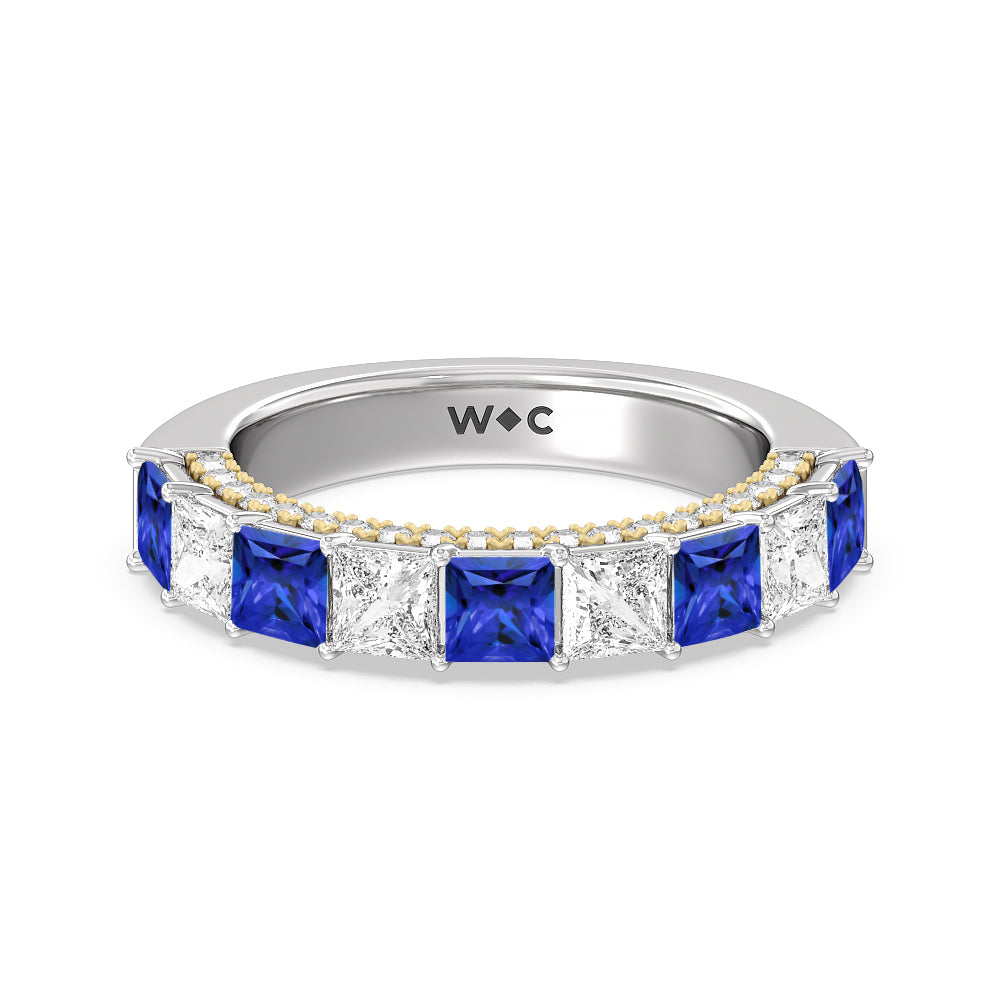 Alternate Created Sapphire Princess and Diamond Palace Anniversary Ring with 14KT Yellow Gold Cut Diamond in 14KT Yellow Gold view 1
