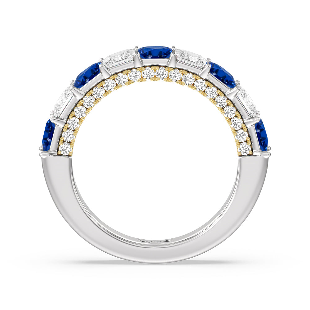 Alternate Created Sapphire Princess and Diamond Palace Anniversary Ring with 14KT Yellow Gold Cut Diamond in 14KT Yellow Gold view 3
