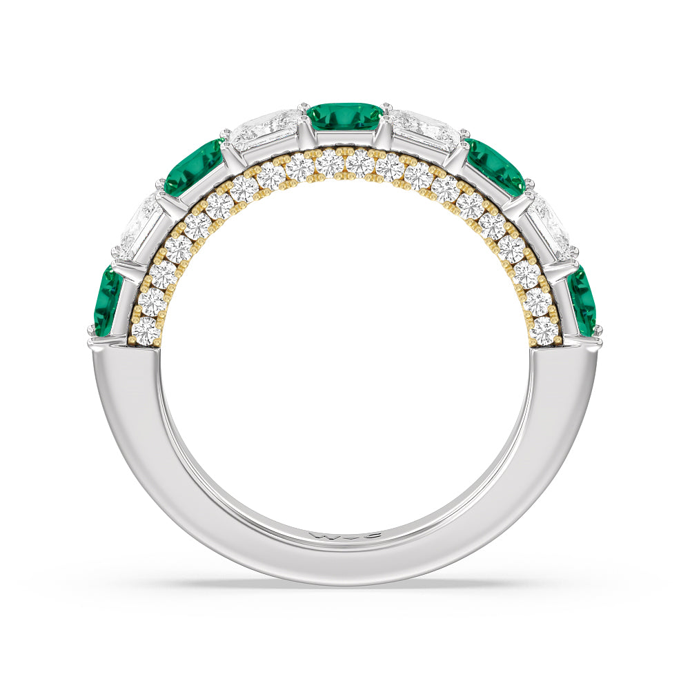 Alternate Created Emerald Princess Shape and Diamond Palace Anniversary Ring with 14KT Yellow Gold Cut Diamond in 14KT Yellow Gold view 3
