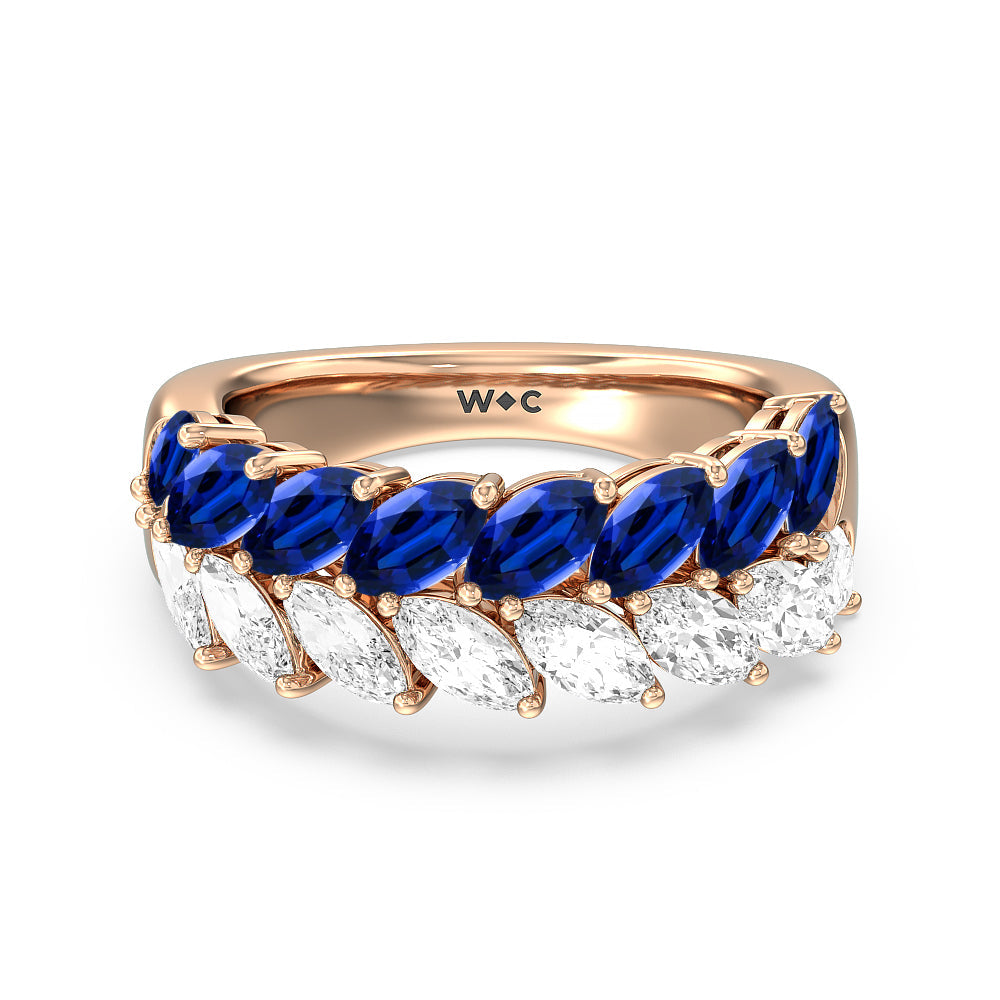 Created Sapphire and Diamond Edge Anniversary Ring with 14KT Rose Gold Cut Diamond in 14KT Rose Gold view 1
