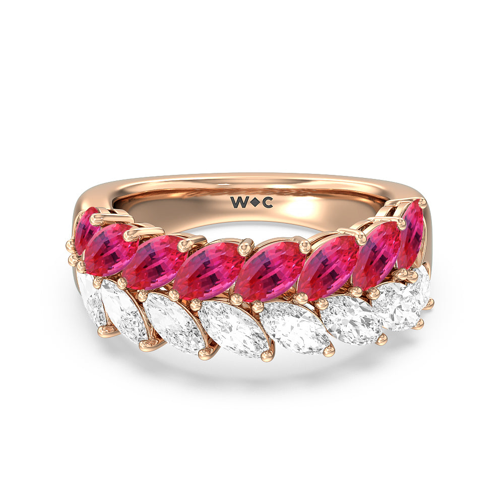 Created Ruby and Diamond Edge Anniversary Ring with 14KT Rose Gold Cut Diamond in 14KT Rose Gold view 1
