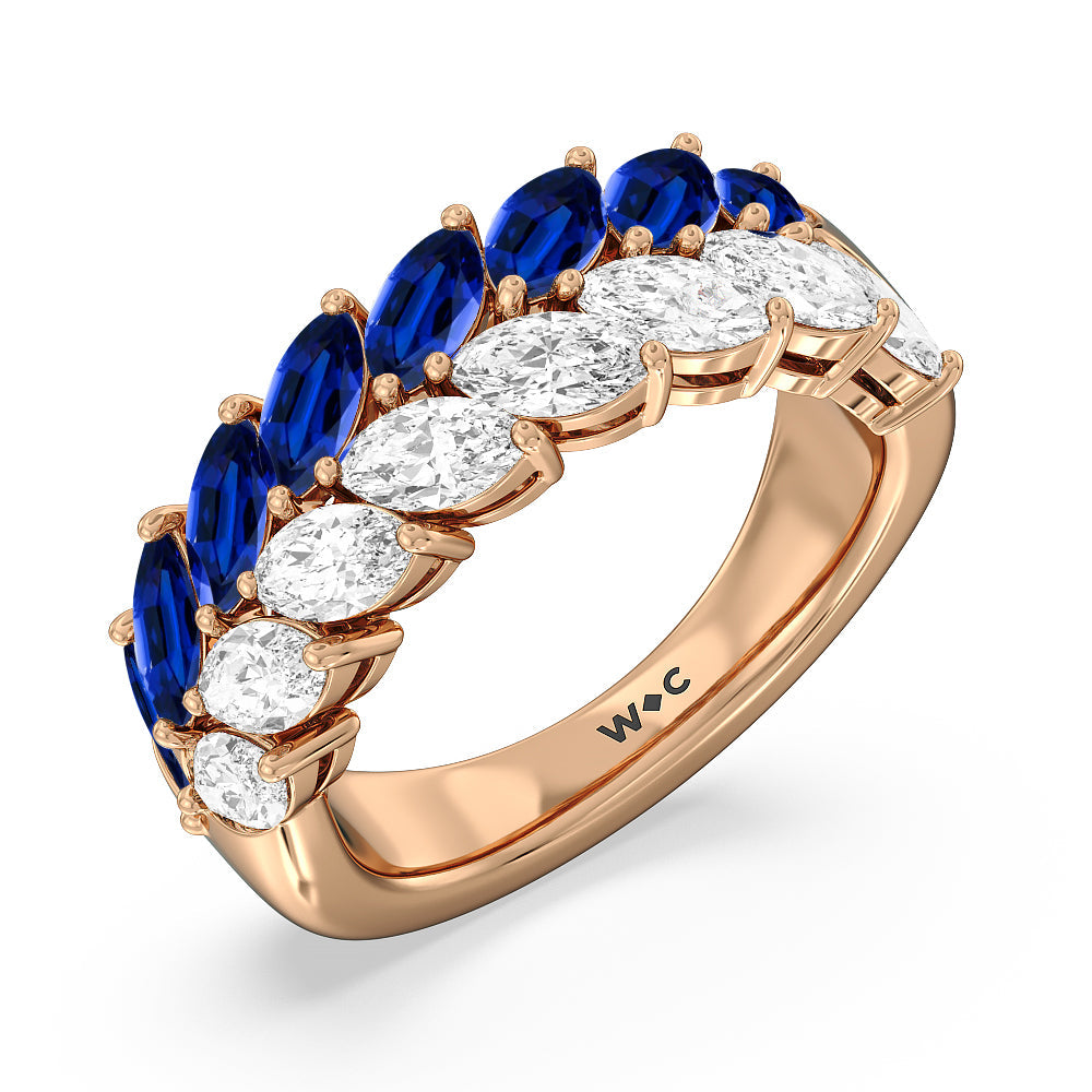 Created Sapphire and Diamond Edge Anniversary Ring with 14KT Rose Gold Cut Diamond in 14KT Rose Gold view 2
