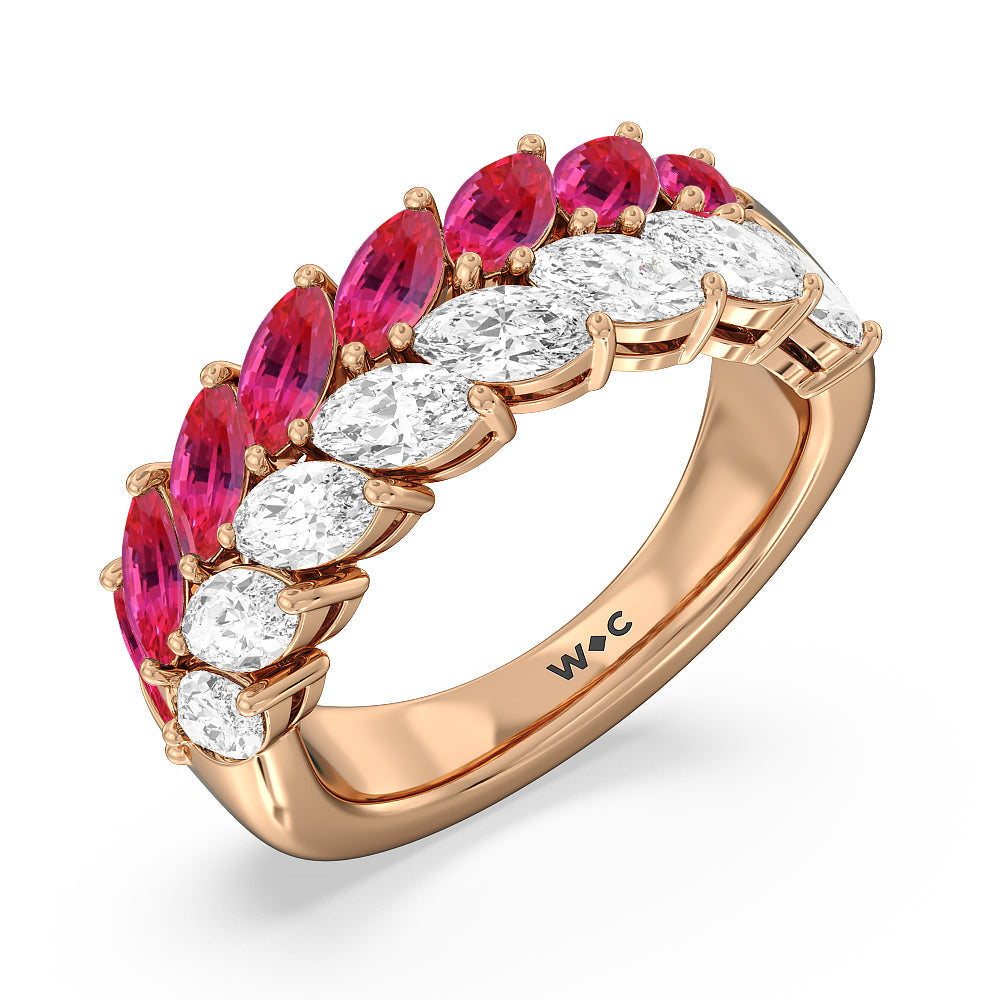 Created Ruby and Diamond Edge Anniversary Ring with 14KT Rose Gold Cut Diamond in 14KT Rose Gold view 2
