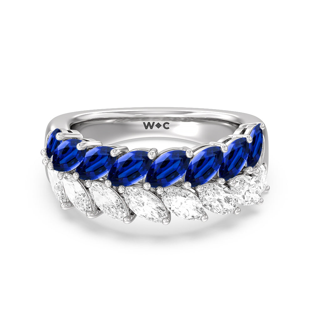 Created Sapphire and Diamond Edge Anniversary Ring with 14KT White Gold Cut Diamond in 14KT White Gold view 1
