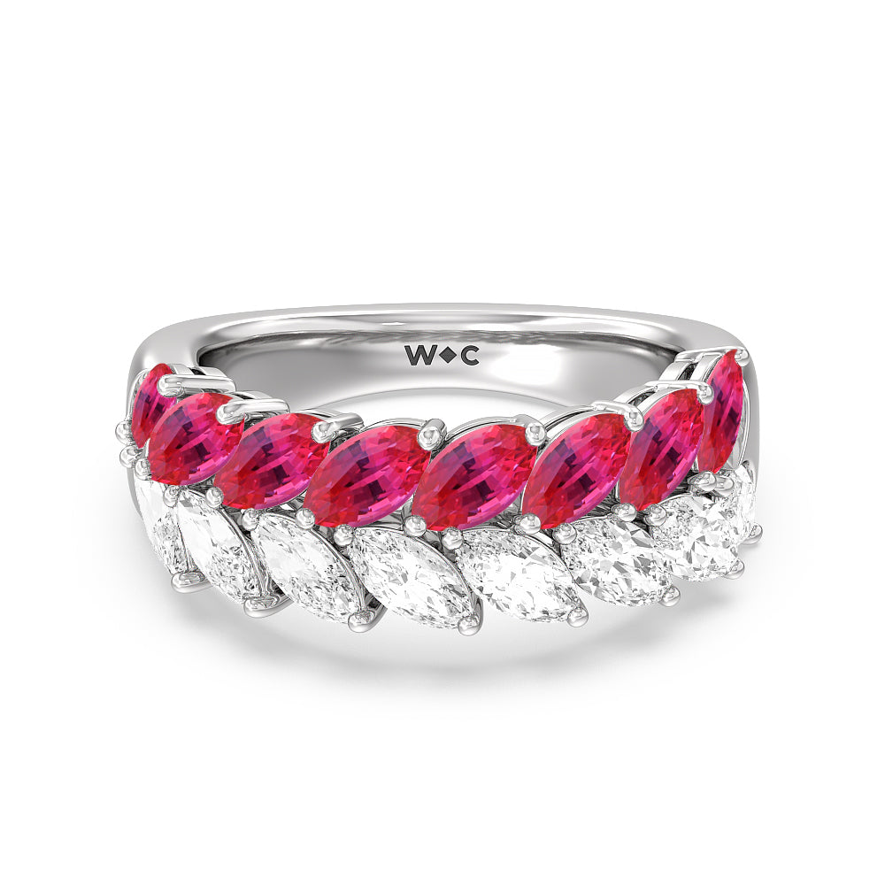 Created Ruby and Diamond Edge Anniversary Ring with 14KT White Gold Cut Diamond in 14KT White Gold view 1
