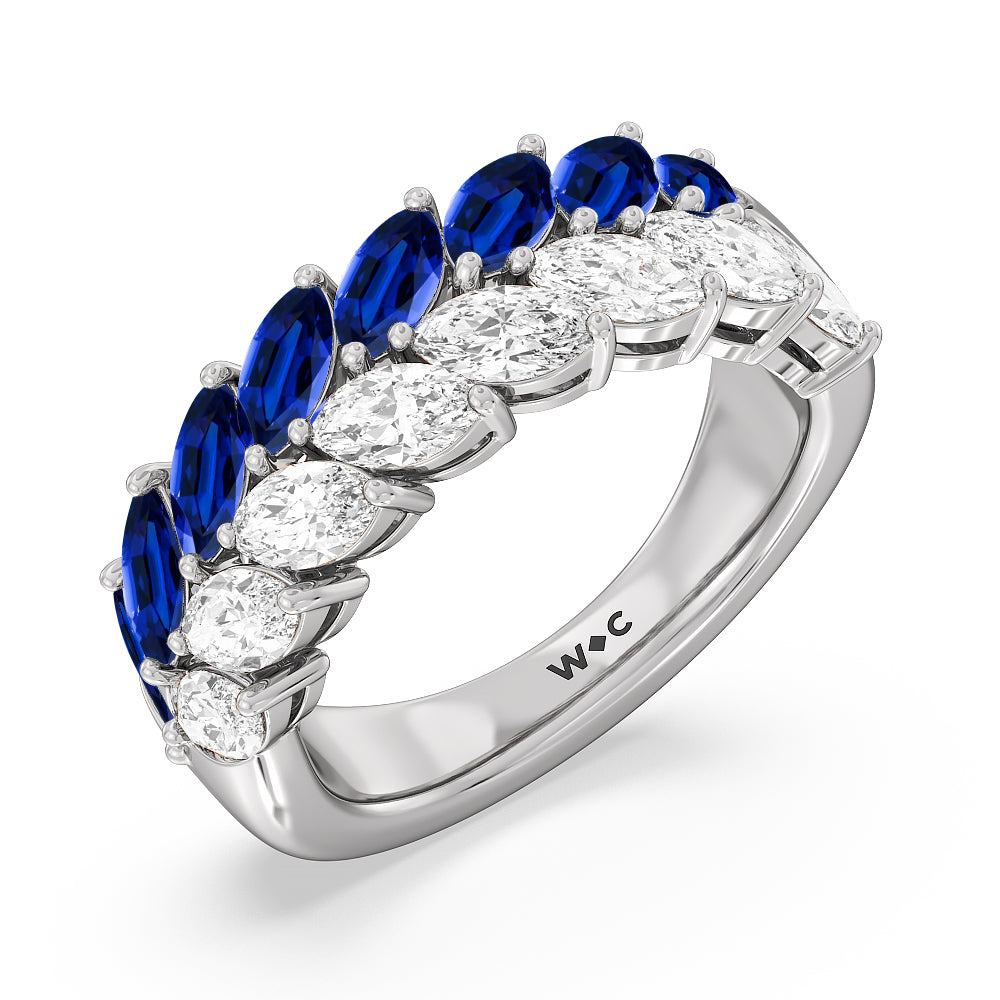 Created Sapphire and Diamond Edge Anniversary Ring with 14KT White Gold Cut Diamond in 14KT White Gold view 2
